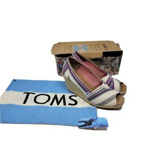 Toms Village Stripe Wedge Shoes US 9 EU 40 White Purple Green